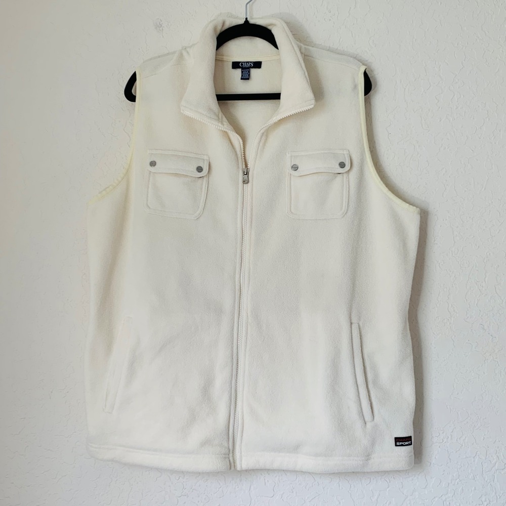 Chaps Sport Fleece Vest Women 2X Cream Full Zip Gorpcore Coastal Outdoor Cozy
